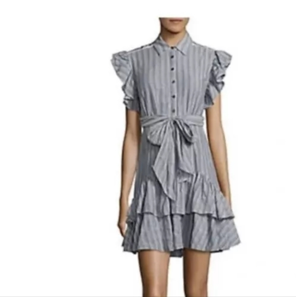 Rebecca Taylor Stripe Dress in Blue & White Size 8 Missing Belt - Picture 3 of 14